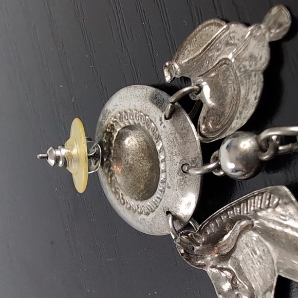 Blue and Silver Western Cowboy Hat Earrings With Charms Horse Earrings Dangling - Picture 8 of 11